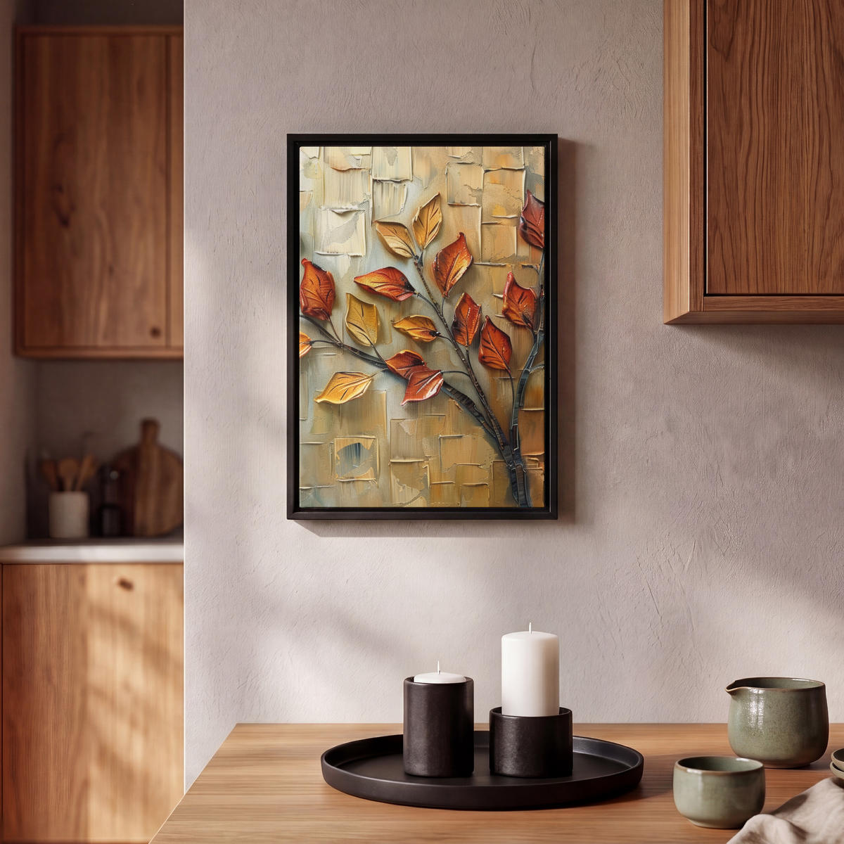 LEINWAND Bilder mit Rahmen - Baum - Abstrakt - Natur - Kunst - 20x30 - Goldfarben, Textil (20/30cm) - MuchoWow
