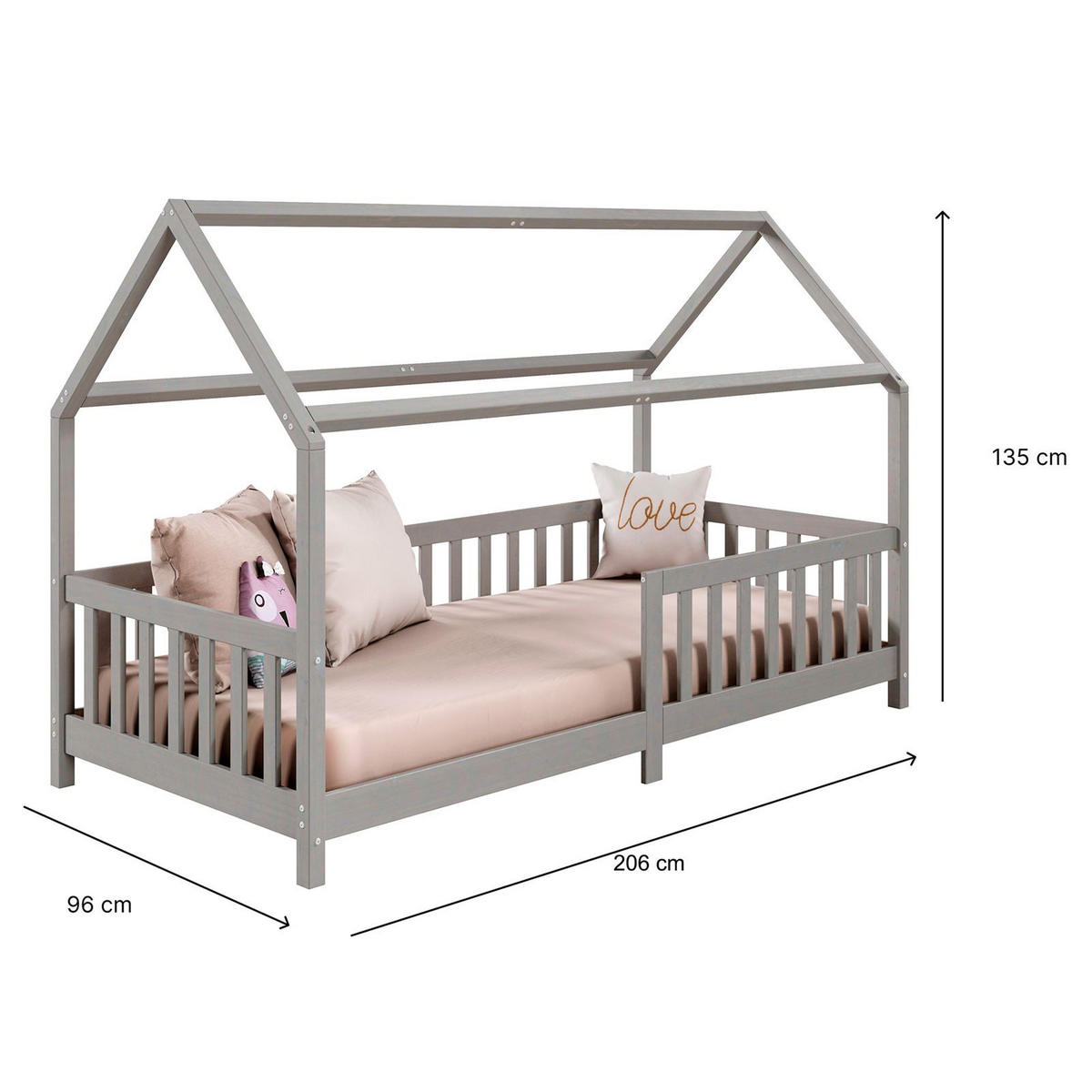 HAUSBETT NINA 90X200 CM - Grau, Holz (96/135/206cm) - IDIMEX