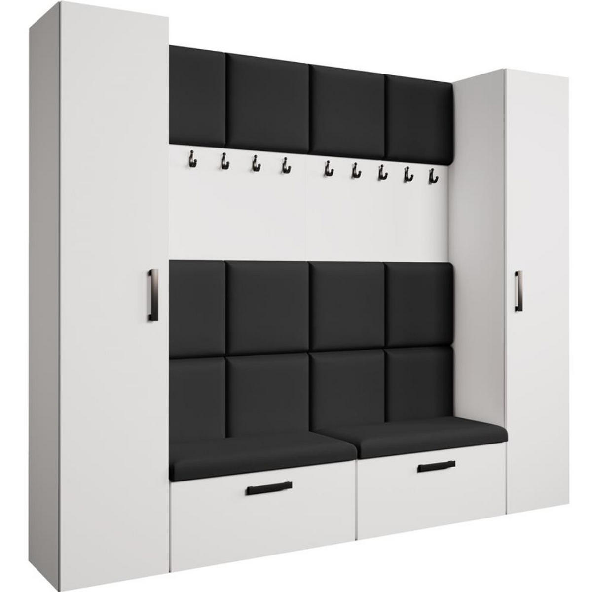 GARDEROBE Margaret XL 242/203/43 mit gepolsterten Paneelen und Schuhschrank - Schwarz/Weiß, Holzwerkstoff/Kunststoff (242/203/43cm) - Beautysofa