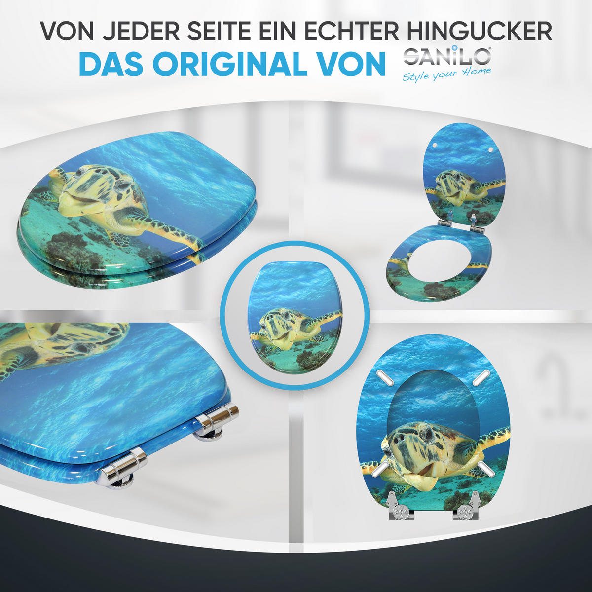 WC-SITZ mit Absenkautomatik Schildkröte - Blau, Holzwerkstoff (38/6/47cm) - Sanilo