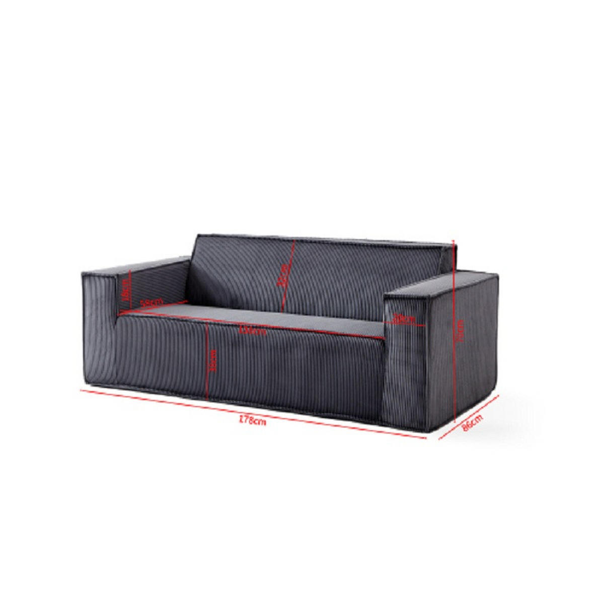2-SITZER SOFA Cord Grau - Grau, Textil (178/70/86cm) - WISHDOR