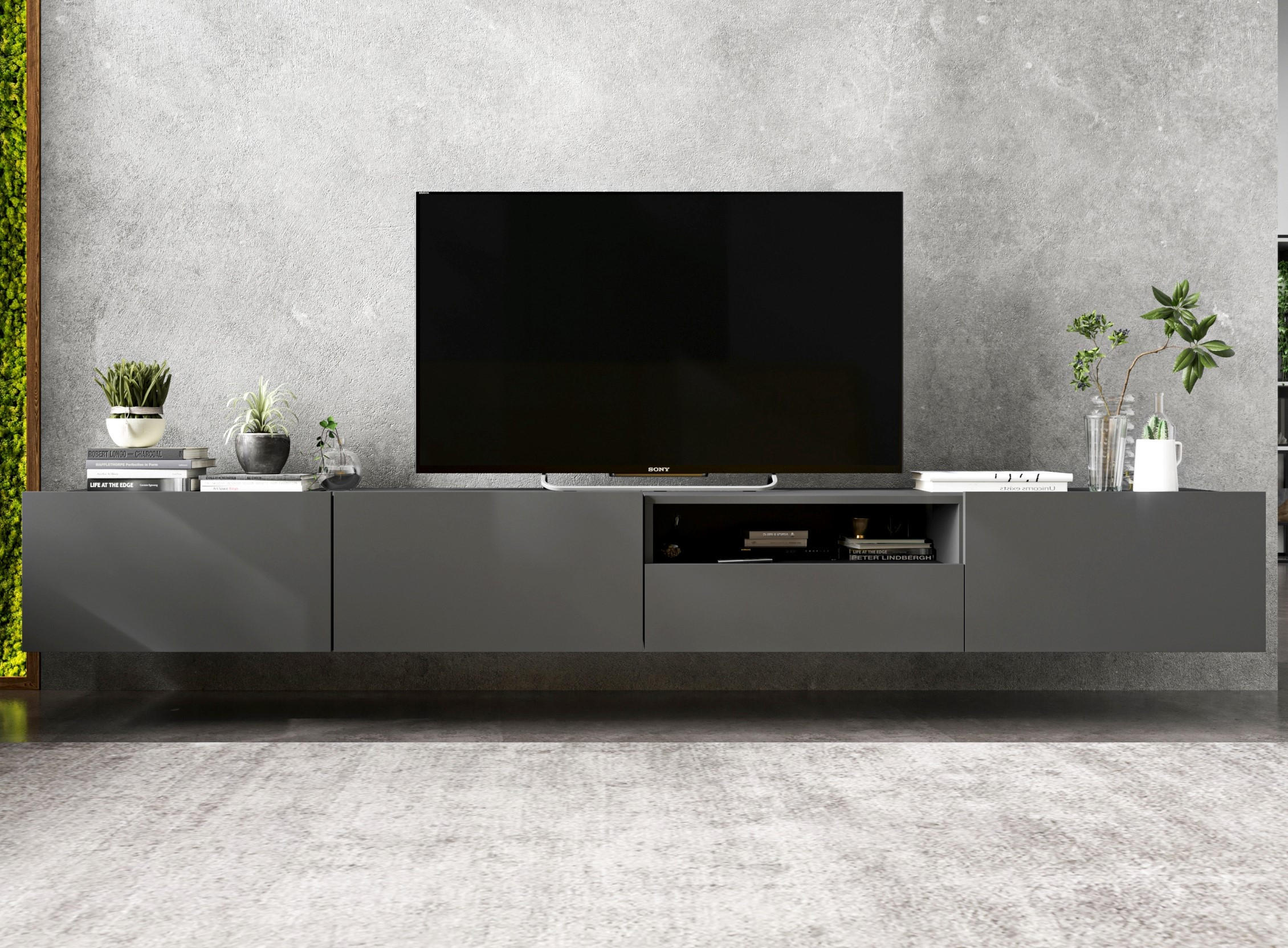 TV-LOWBOARD 2-er Set Enjoy Graphit Matt Schublade 120 cm - Grau, Holzwerkstoff (240/30/35cm) - Meble Lindner
