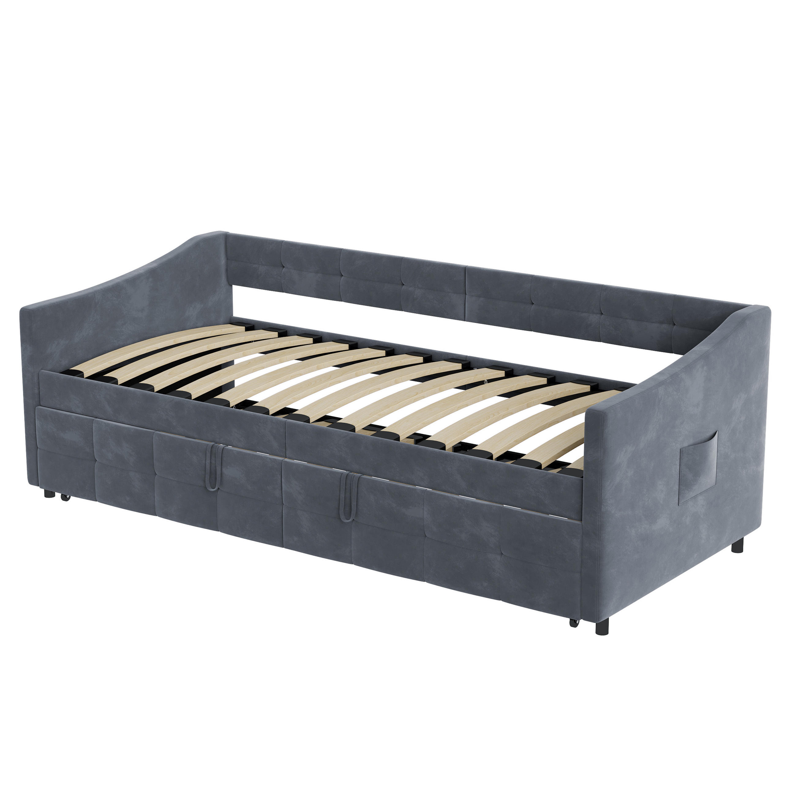 POLSTERBETT Tagesbett 90/200 cm erweiterbar auf 180/200 cm Samtoptik Grau - Grau, Textil (90/200cm) - Creahappy