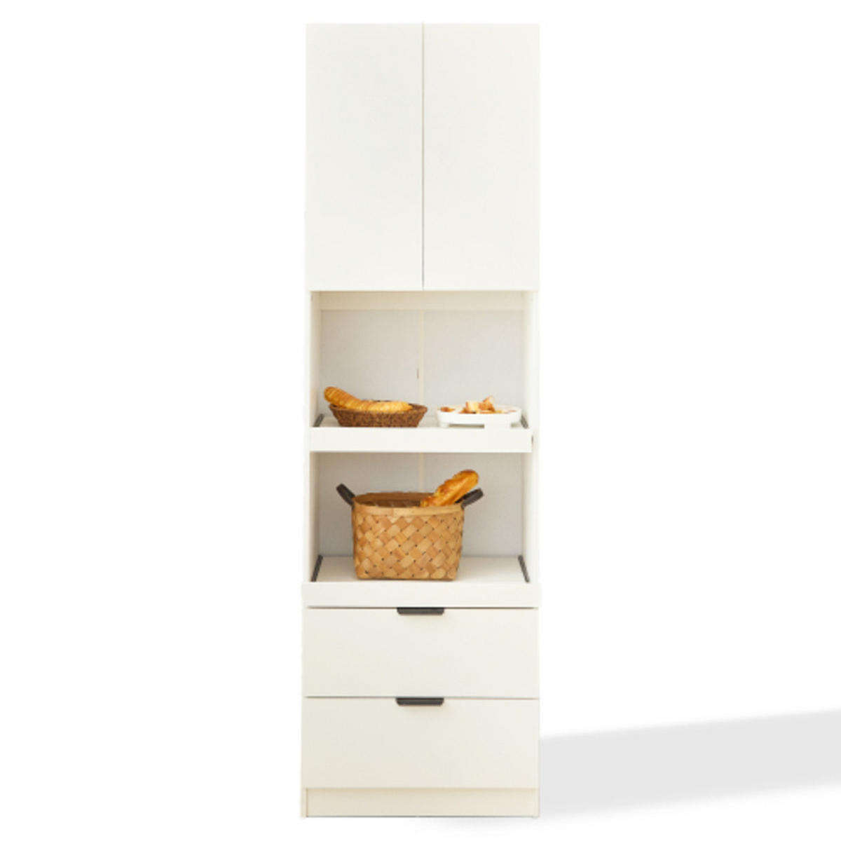 KÜCHENHOCHSCHRANK weiß aus Spanplatte und MDF mit Flügeltür & Schubladen 59,5 × 45 × 200 cm - Weiß, Holzwerkstoff (59.5/200/45cm) - Luhomfu