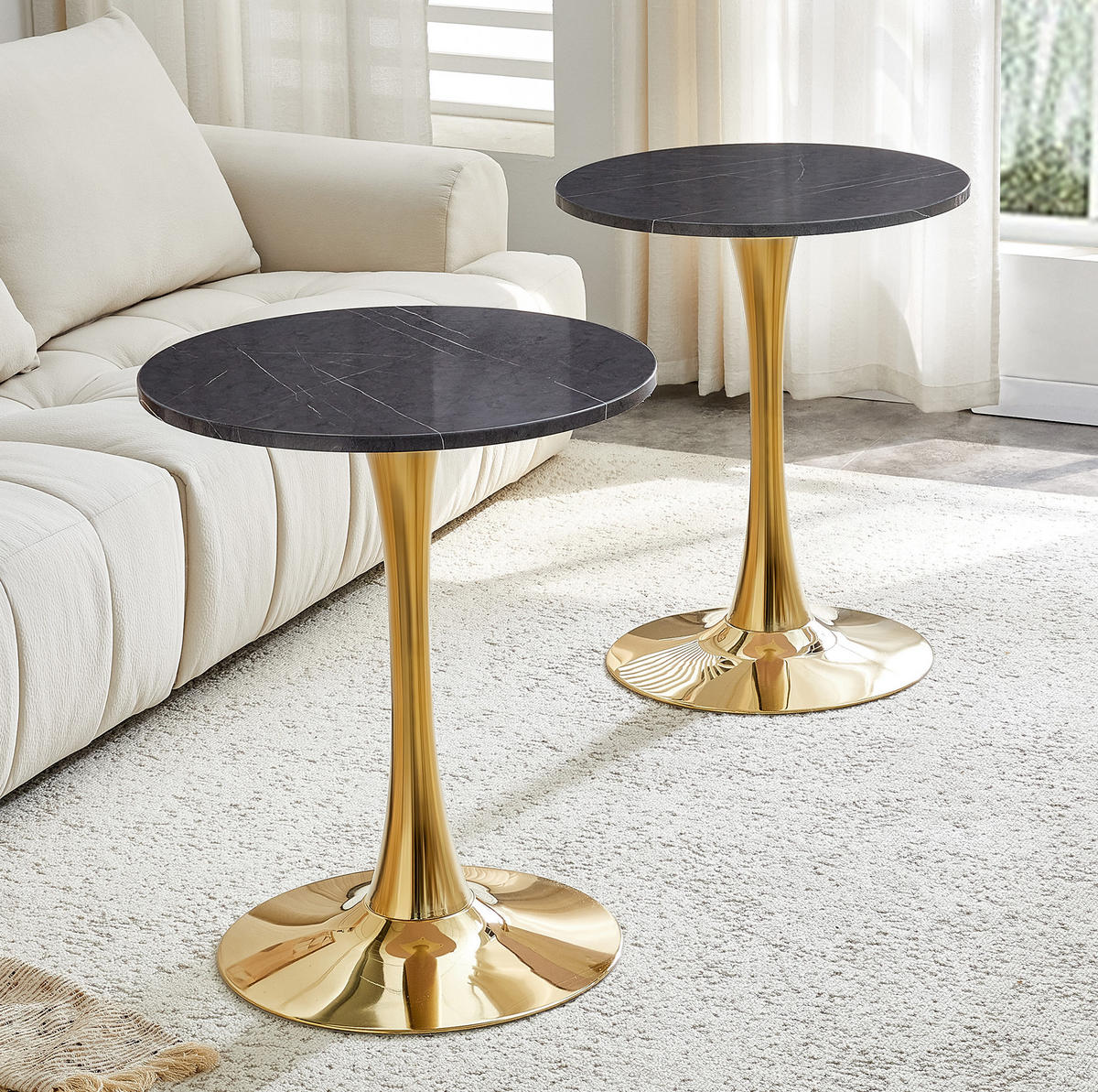 BEISTELLTISCH 60/72 cm in Schwarz und Gold mit runder MDF-Tischplatte - Schwarz, Holzwerkstoff (60/60/72cm) - BEAOK