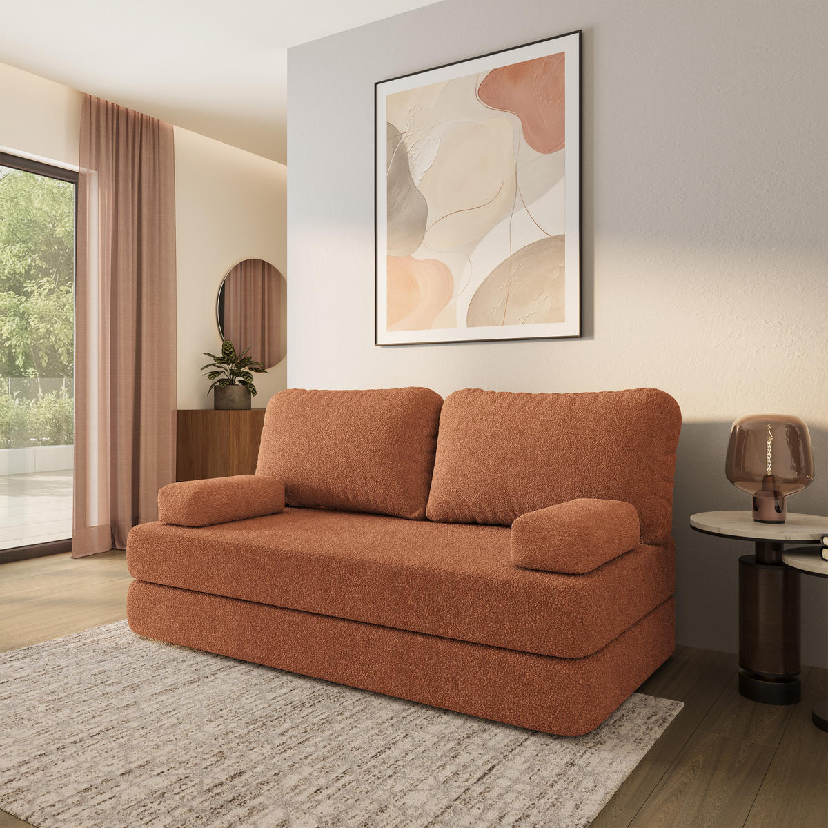 POHOVKA z pěny NIKSI s funkcí spaní Buklé látka Měděná - pomerančová/měděná, textil (170/86/80cm) - MASSENO