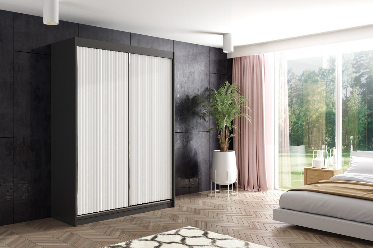 KLEIDERSCHRANK RYFLOX - 120 - Schwarz|Weiß - Schwarz/Weiß, Holzwerkstoff (120/215/61cm) - ALTDECOR