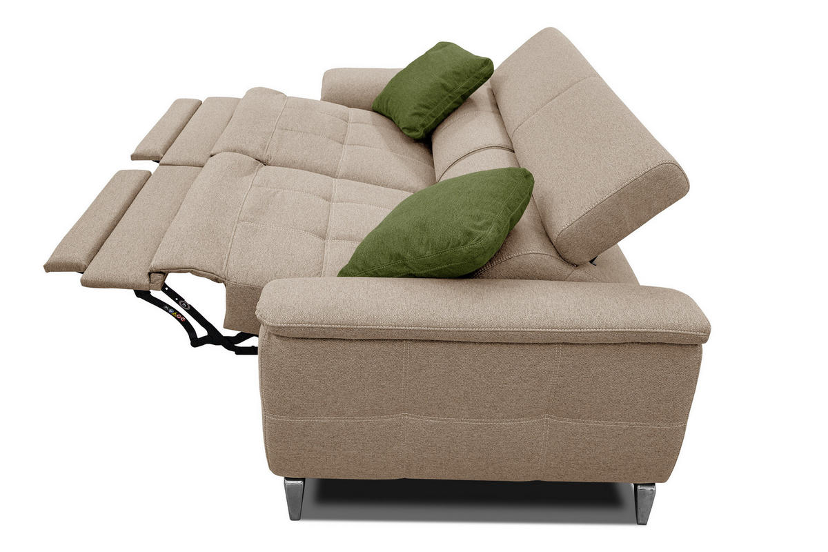 SOFA PLAUEN 3-Sitzer mit 2 Relaxfunktionen, beige - Beige/Silberfarben, Holzwerkstoff/Textil (214/83/105cm) - Courtois Laville