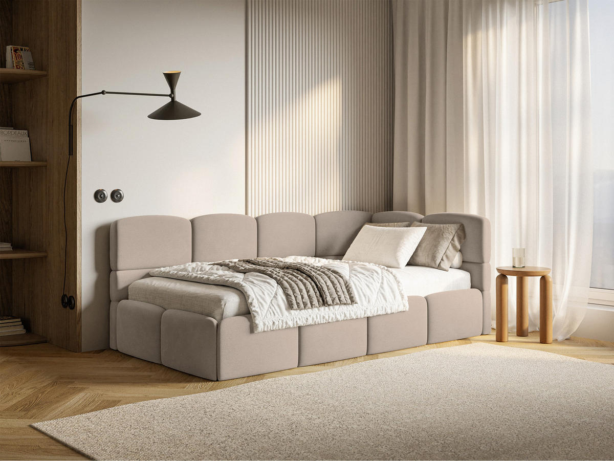ŠTUDENTSKÁ POSTEĽ Cloudy béžová 90x200 cm, záhlavie vpravo, zamat - čierna/béžová, textil/plast (90/200cm) - Selsey