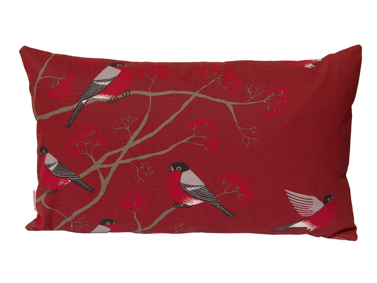 KISSENHÜLLE Beeren Vögel Baumwolle marsala 50/30 cm - Rot, Textil (30/50cm) - beties Heimtextil
