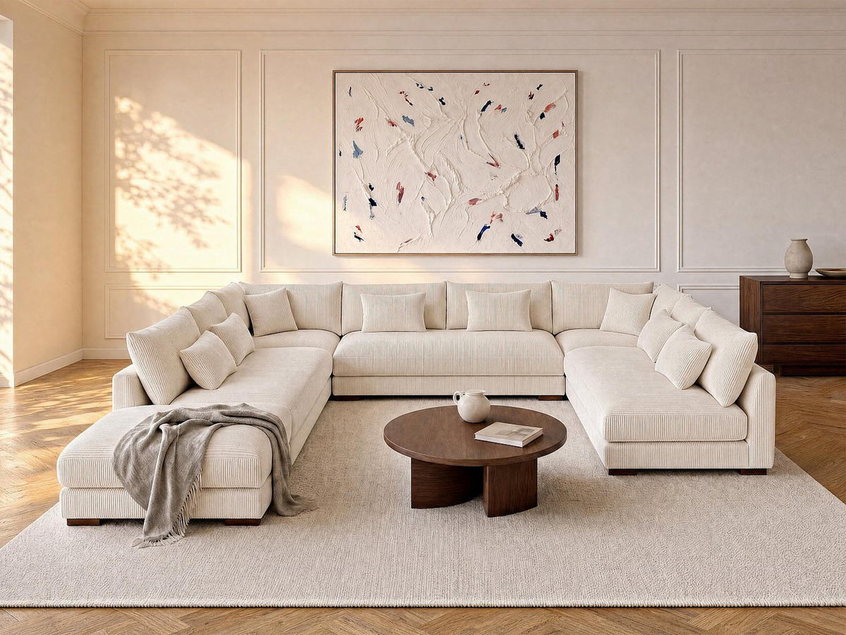 SOFA - 10 Personen - samt - beige Sperone - Beige, Textil (102/85/77cm) - Vente-Unique