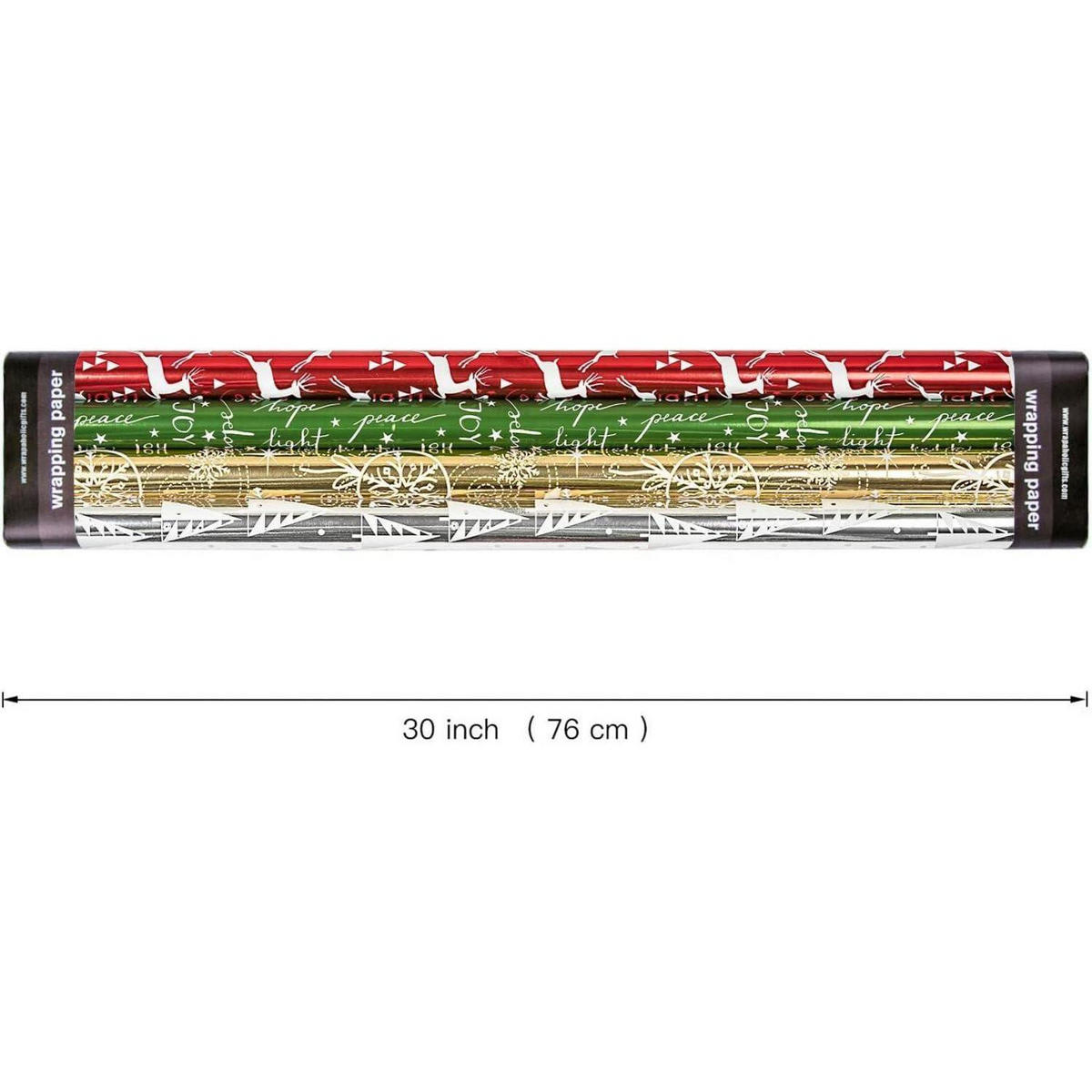 GESCHENKPAPIER 4 Rollen Set 76 cm x 305 cm Metallic Glanz Weihnachtsmotive - Multicolor, Papier (4/76/15cm)