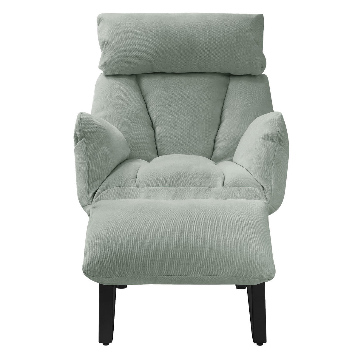 RELAXSESSEL Grau-Grün Leinenbezug verstellbar mit Armlehnen und Fußablage - Schwarz/Hellgrün, Textil/Metall (85/102/82cm) - ML-DESIGN