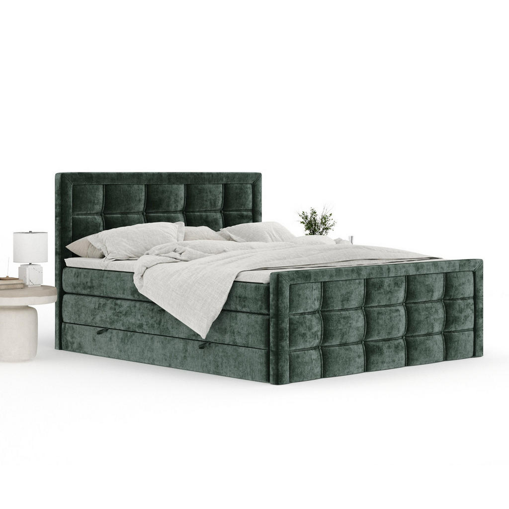 Thumbnail - Maison de Reve Boxspringbett, Grün, Textil, Buche, Kiefer, H3 + H4, 7-Zonen, Höhe ca. 40 cm, 200x200 cm, Handmade in Eur...