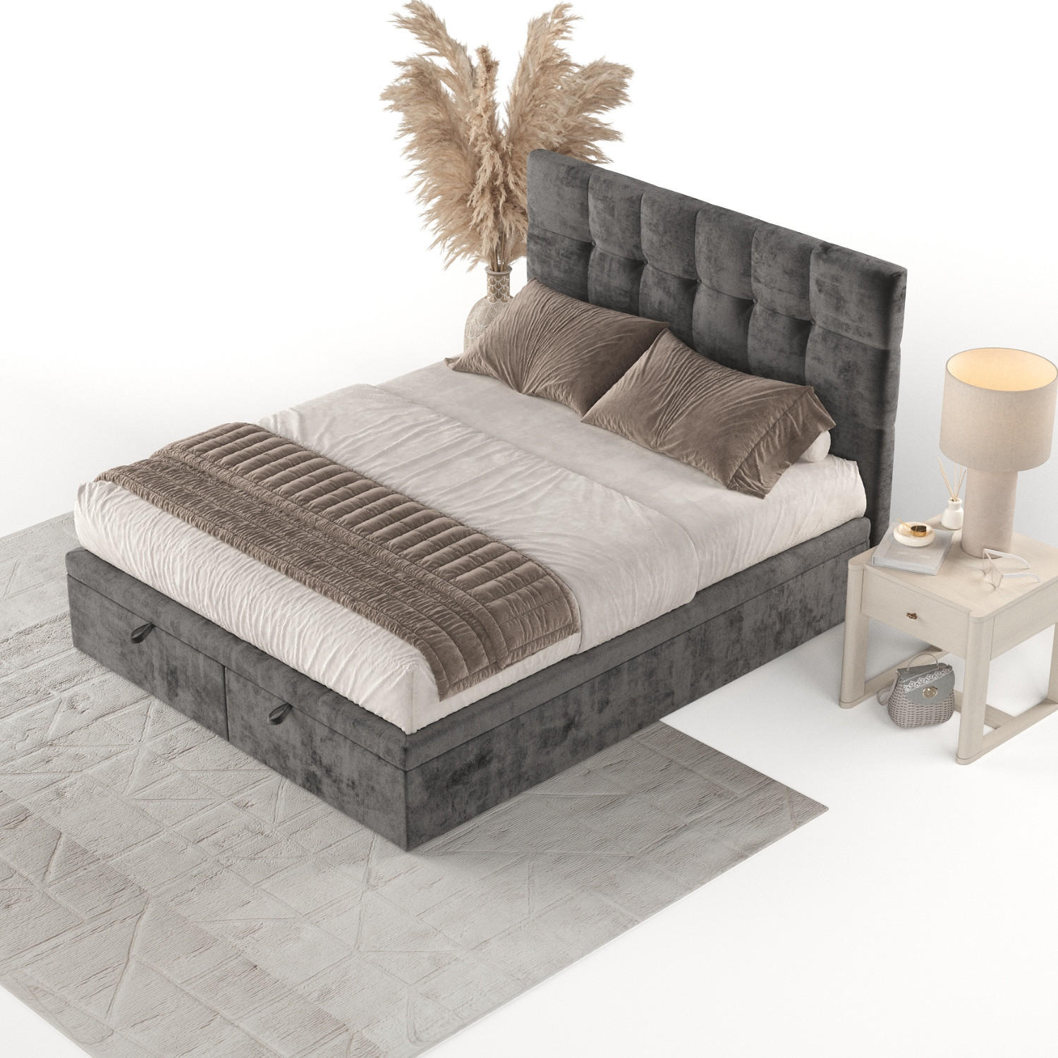 POLSTERBETT Guam mit Stauraum 180/200 cm Stahl im Lotta Stoff - Schwarz/Graphitfarben, Holz/Holzwerkstoff (180/200cm) - AltaBeds