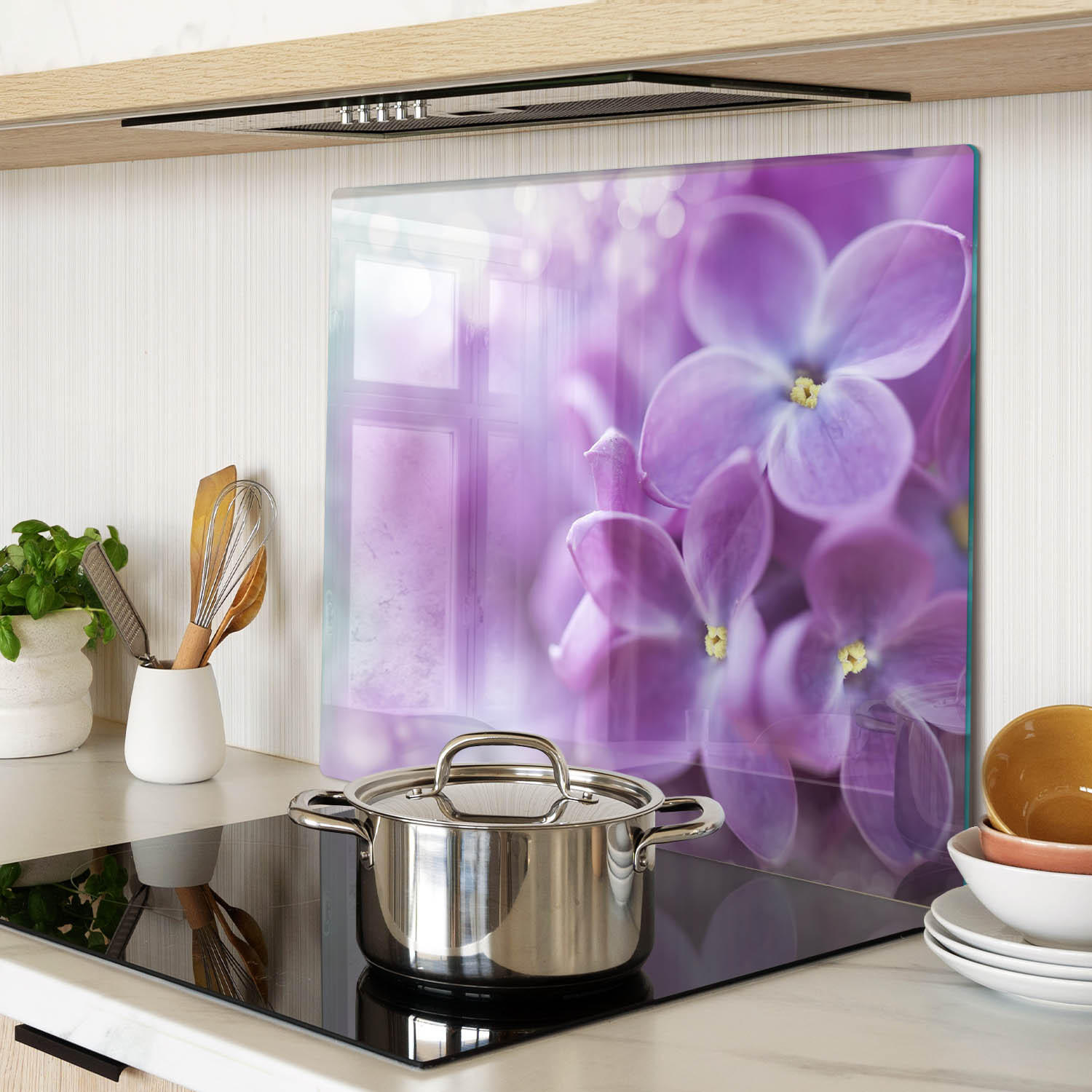 GLASPLATTE 60x52 cm Lila Blüten - Lila, Glas (60/0.4/52cm) - TULUP