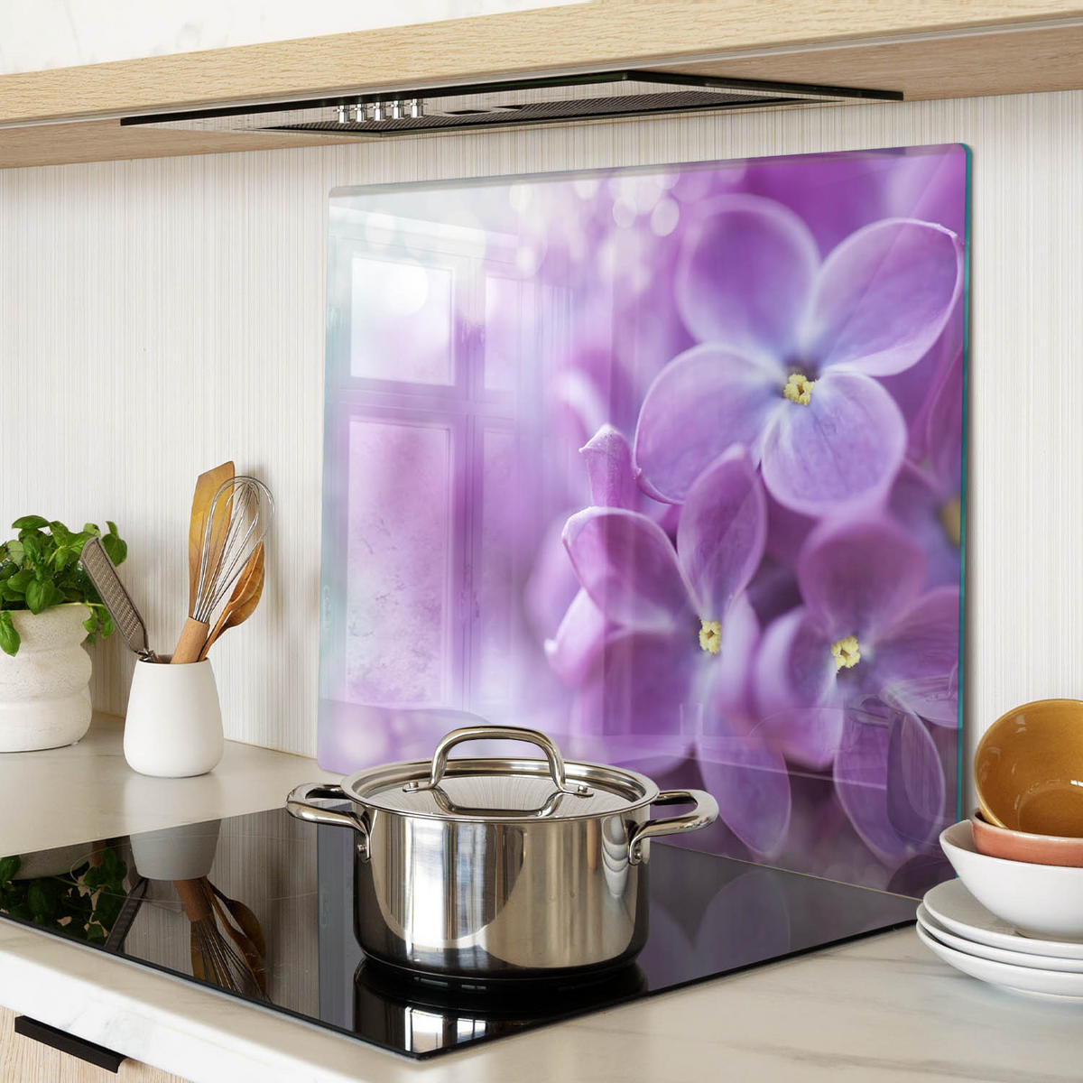GLASPLATTE 60x52 cm Lila Blüten - Lila, Glas (60/0.4/52cm) - TULUP
