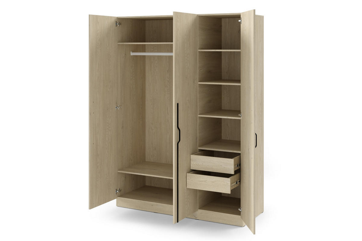 DREHTÜRENSCHRANK BRISSO BR2 150/210/60,5 cm in Eiche Ceremona mit Metallgriffen und Schubladen - Eichefarben, Holzwerkstoff/Metall (150/210/61cm) - Deine Möbel 24