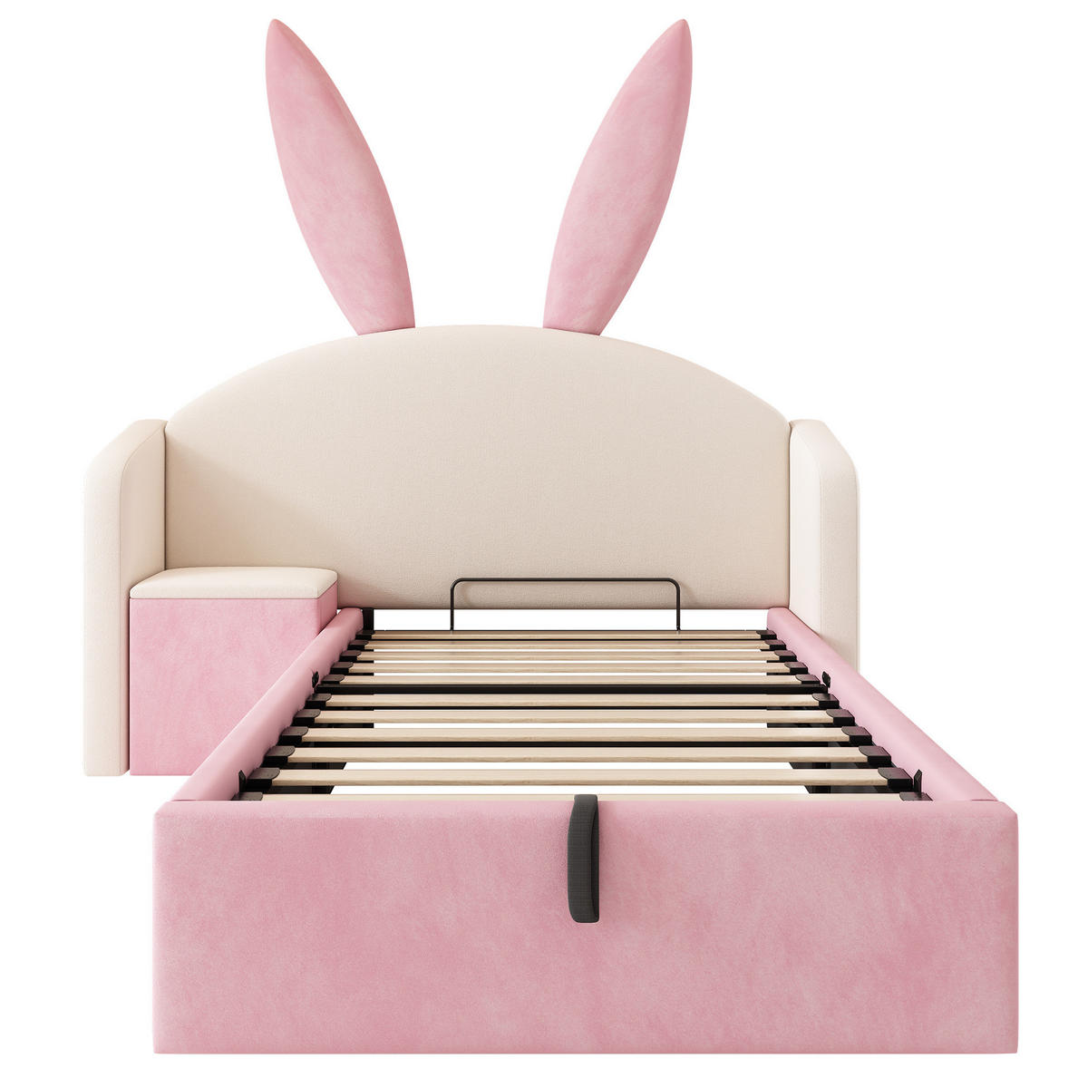 KINDERBETT 90/190 cm, Beige & Rosa mit Hasenohren, Nachttisch, ohne Matratze - Pink, Textil (90/190cm) - MIVRAY