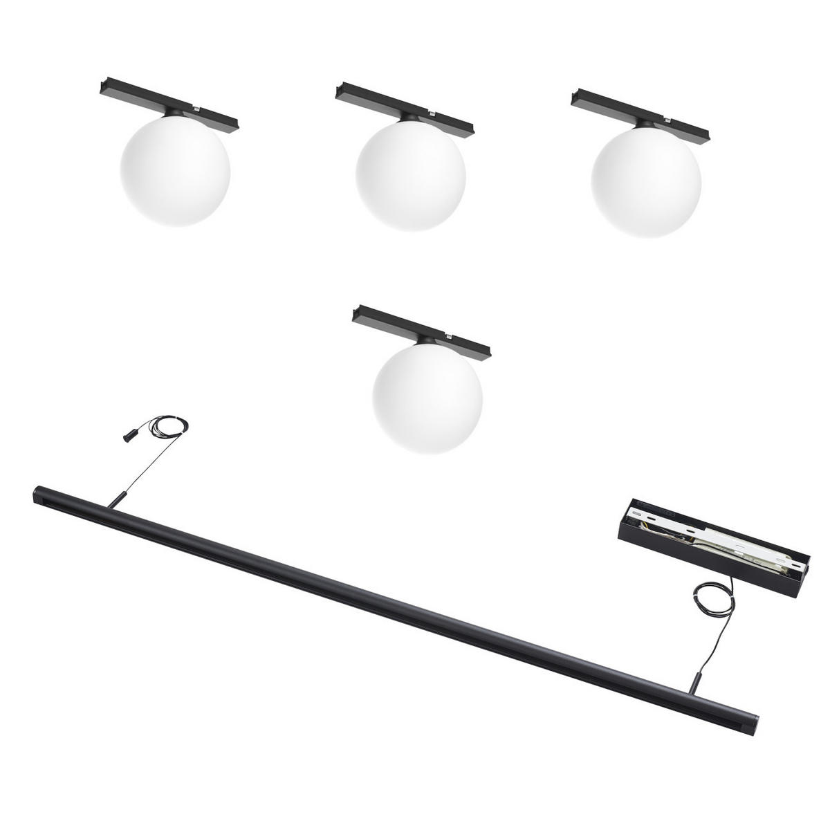 PENDELLEUCHTE MIT SPOTSTRAHLERN Lyne, Schwarz und weiß, 125cm - Weiß, Glas (125/125/8.5cm) - KOSILUM