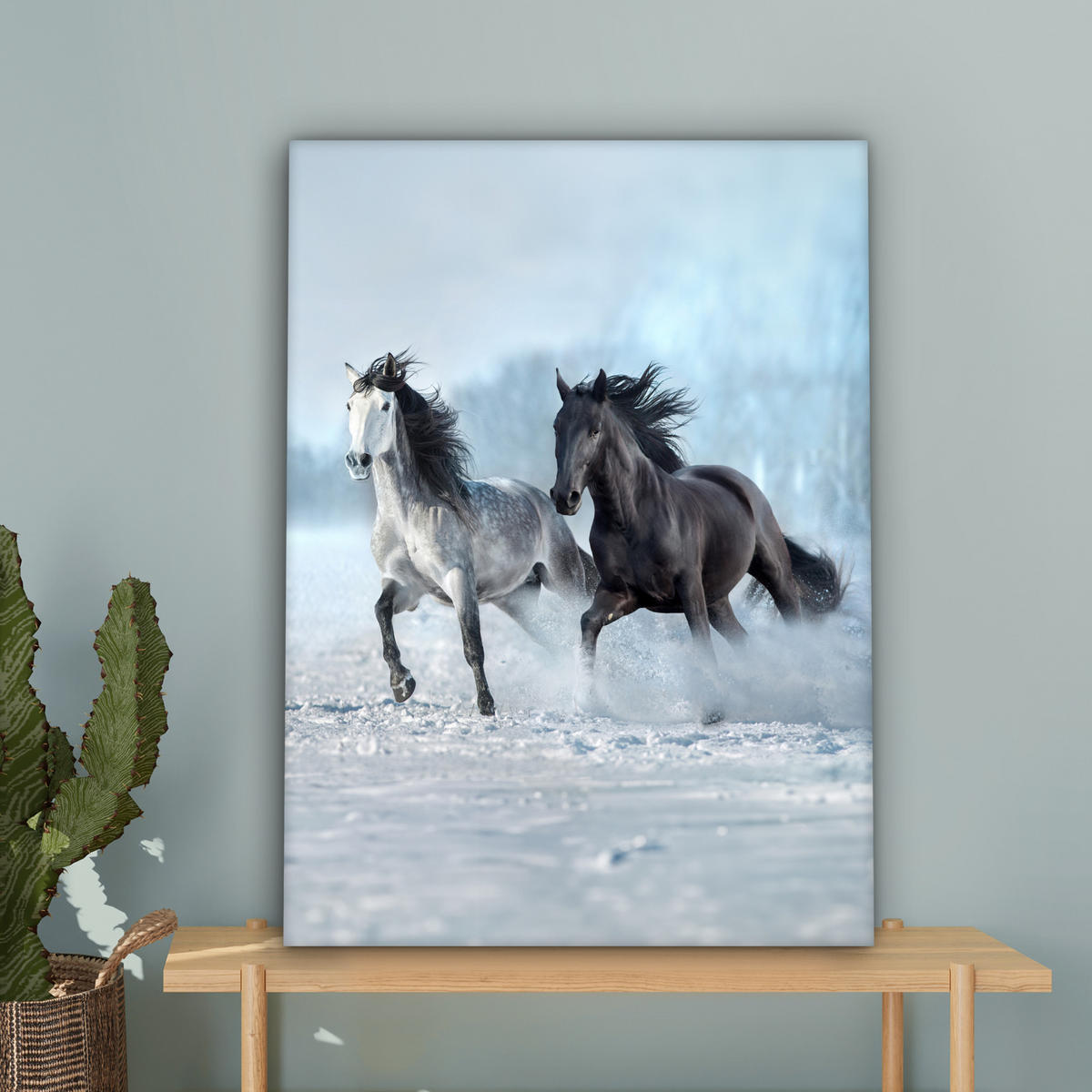 LEINWANDBILD Pferde - Winter - Tiere - Natur - Schnee 60x80 cm - Anthrazit, Textil (60/80cm) - MuchoWow