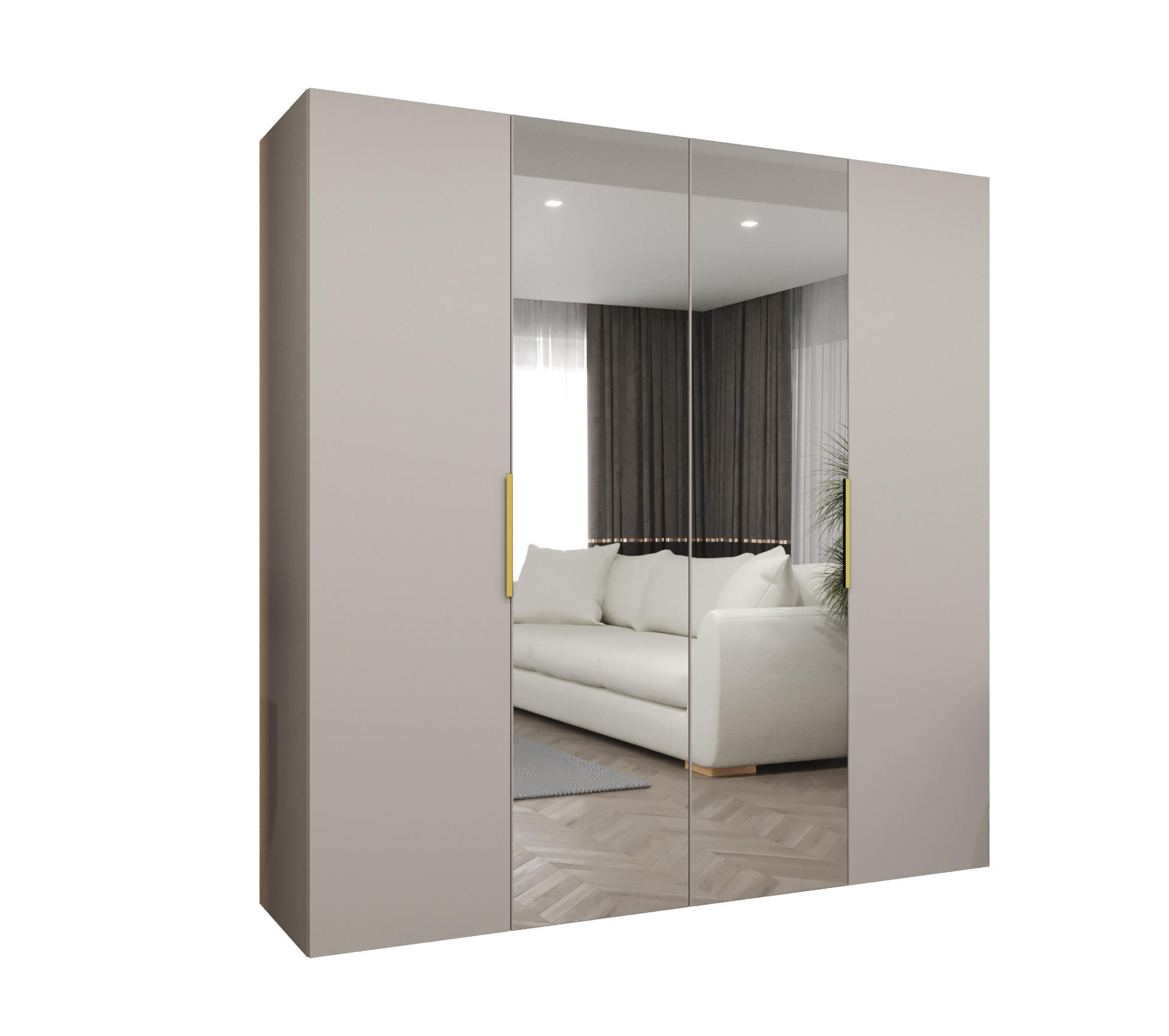 Möbel Kryspol Drehtürenschrank Kaschmir, Gold 200x202x52 cm