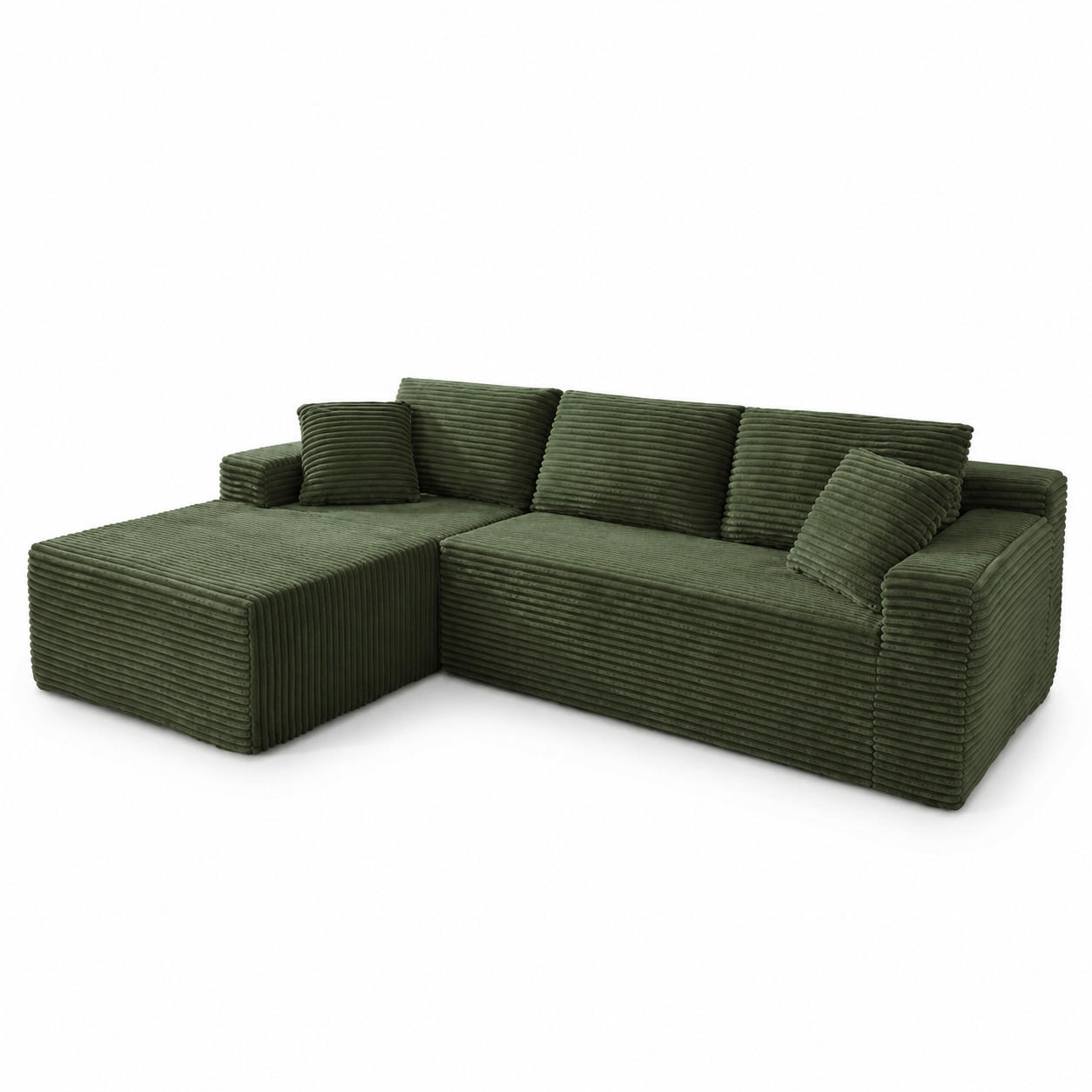 ECKSOFA Cord Grün mit Kissen - Grün, Textil (252.5/163cm) - WISHDOR
