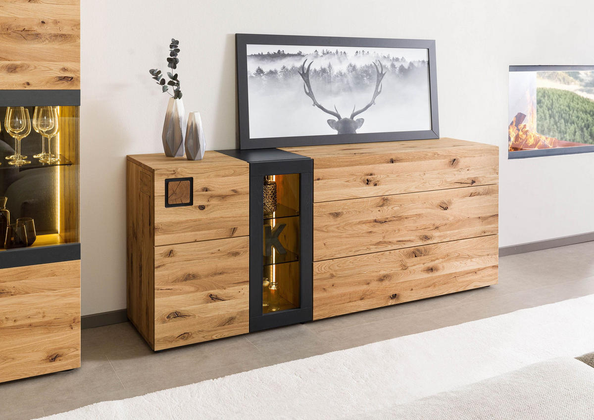 SIDEBOARD Wildeiche 160x43,5x80 natur geölt/lackiert KITZBÜHEL #126 - Braun, Holz (160/80/44cm) - Massivmoebel24