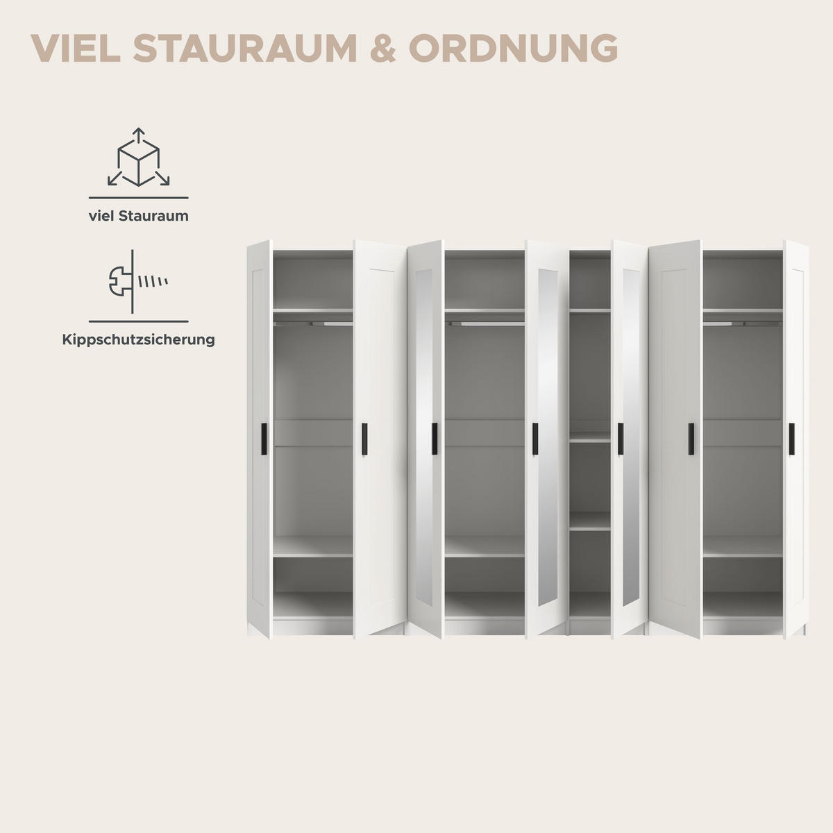 KLEIDERSCHRANKKOMBINATION VISBY (B/H/T: ca. 280/194/56 cm) in weiß/weiß - Weiß, Holzwerkstoff (280/194/56cm)