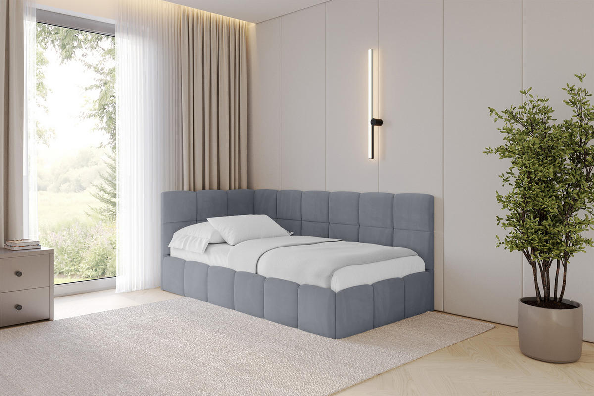EINZELBETT Jugendbett mit Bettkasten Rechts, ohne Matratze - LIVY 80x200 Grau - Grau, Holzwerkstoff/Textil (80/200cm) - ALTDECOR
