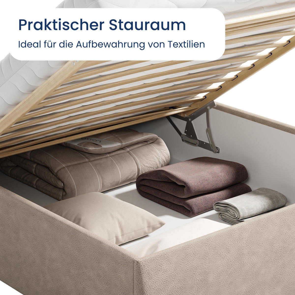 POLSTERBETT mit Stauraum & H2 Matratze 160x200 cm in Beige - Beige, Textil (160/200cm) - Home Collective