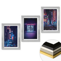 WANDBILDER 3er Set - 20x30 cm Silberner Rahmen - Neon-Eingang zur nächtlichen Stadt - Silberfarben, Kunststoff (20/30cm) - ArtPrintCave