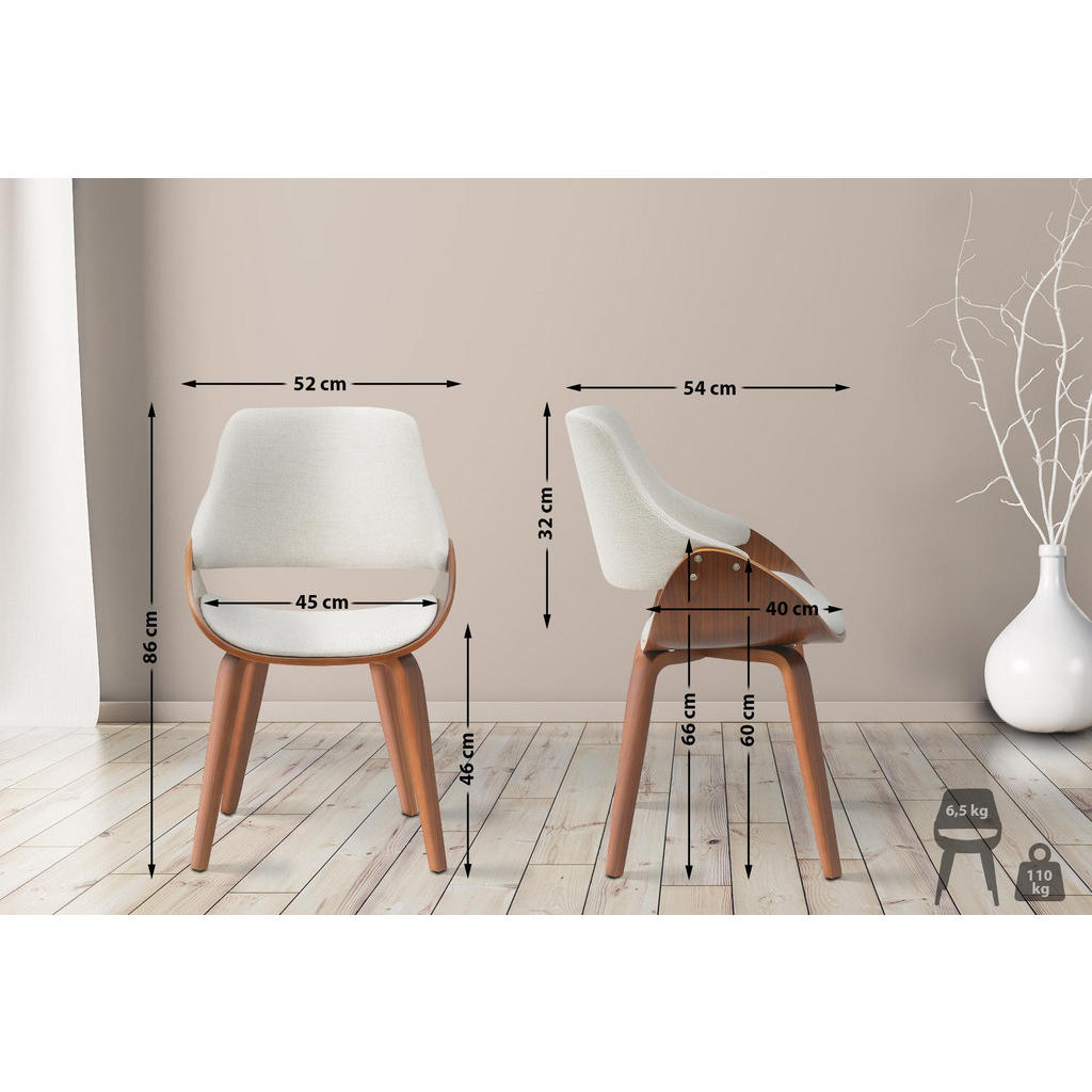 Thumbnail - CLP Esszimmerstuhl, Creme, Walnuss, Textil, 52x86x54 cm, Esszimmer, Stühle, Esszimmerstühle, Vierfußstühle