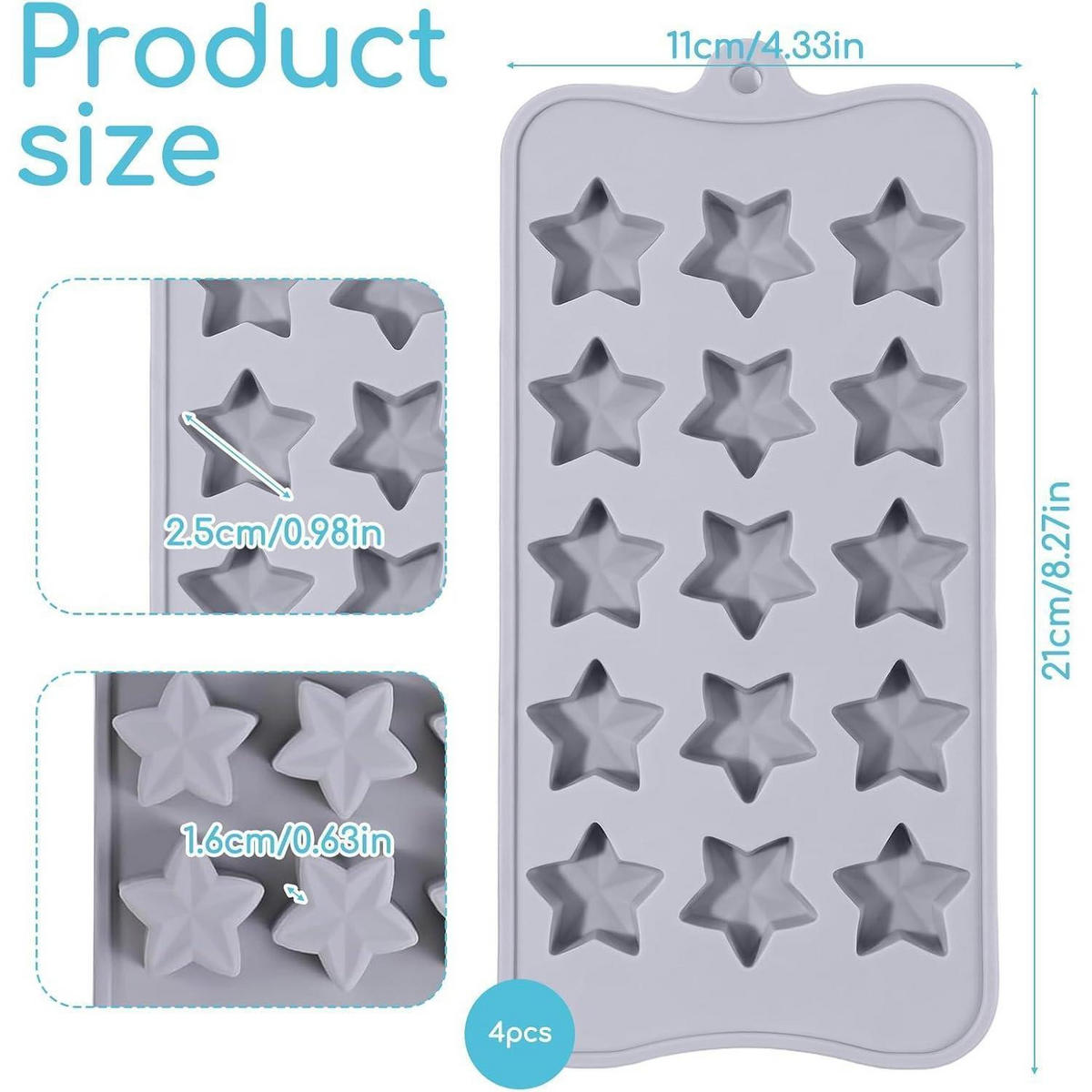 EISWÜRFELFORM Stern 4-teiliges Set Silikon Grau - Grau, Kunststoff (11/1.6/21cm)