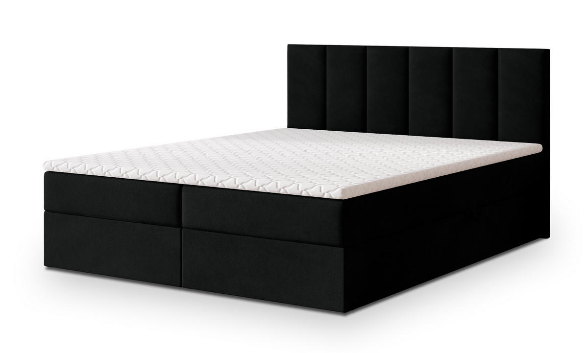 BOXBETT MERIL 160x200 cm mit Matratze und Topper - Schwarz - Schwarz, Holz (160/200cm) - MASSENO