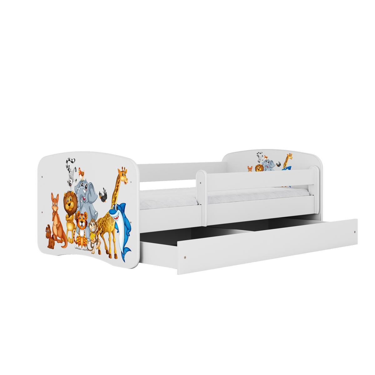 KINDERBETT Tiere mit Schublade 140/70 80/61/144 - Weiß, Holzwerkstoff (70/140cm) - RAUMHIRSCH FURNITURE