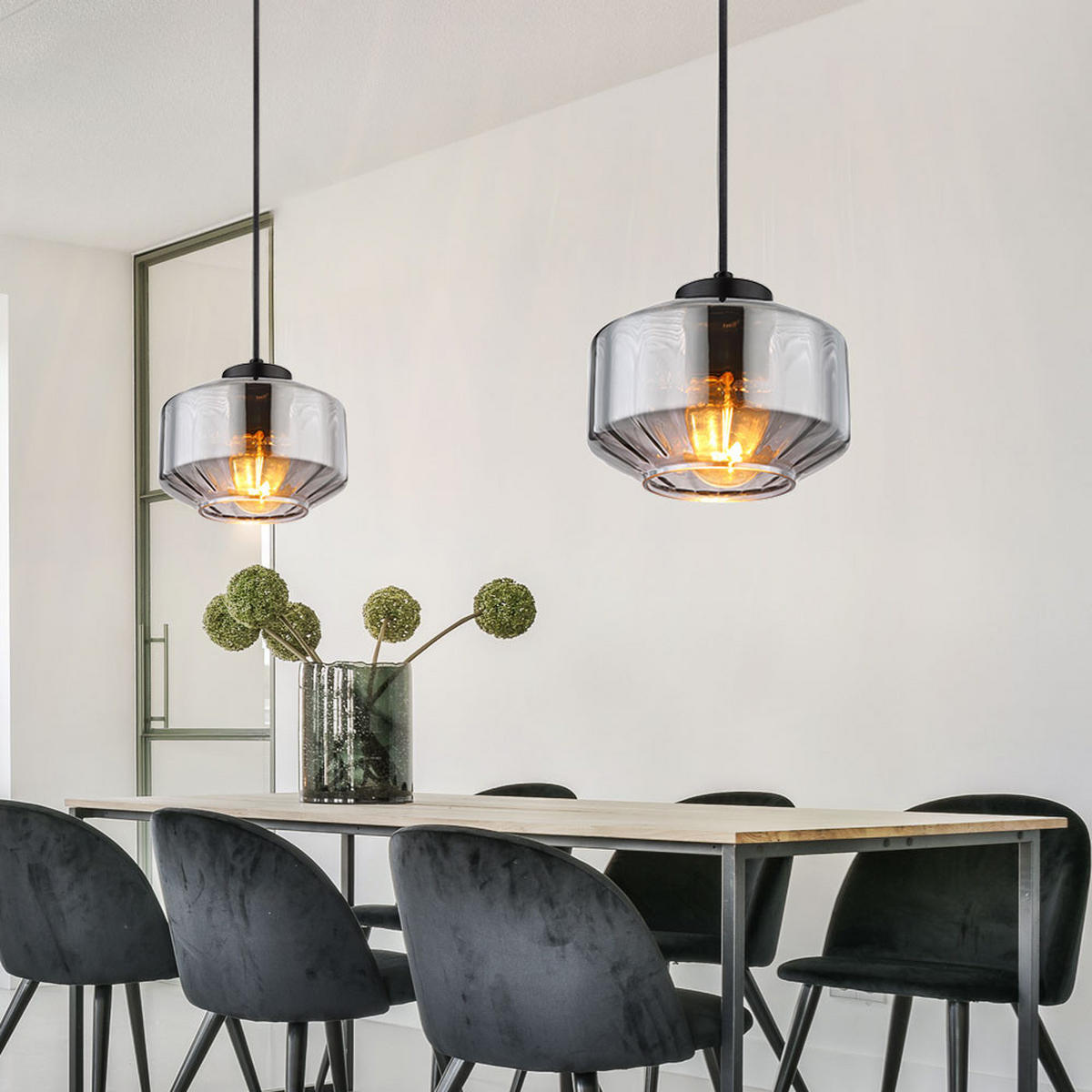 HÄNGELEUCHTE Metall Glas Schwarz - Schwarz, Glas (24/24/120cm) - Globo Lighting