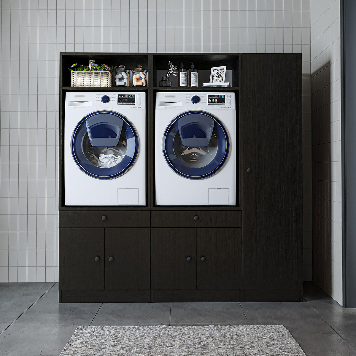 WASCHMASCHINENSCHRANK Serie 1 179cm Breit, 184cm Hoch - Schwarz, Holzwerkstoff (179/184/67cm)