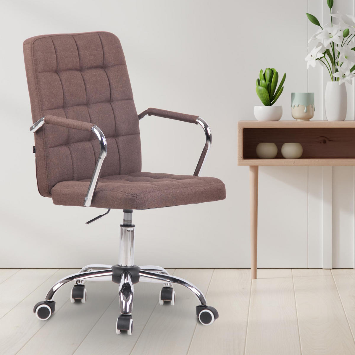DREHSTUHL Stoff braun - Chromfarben/Braun, Textil/Metall (56/93/60cm) - CLP