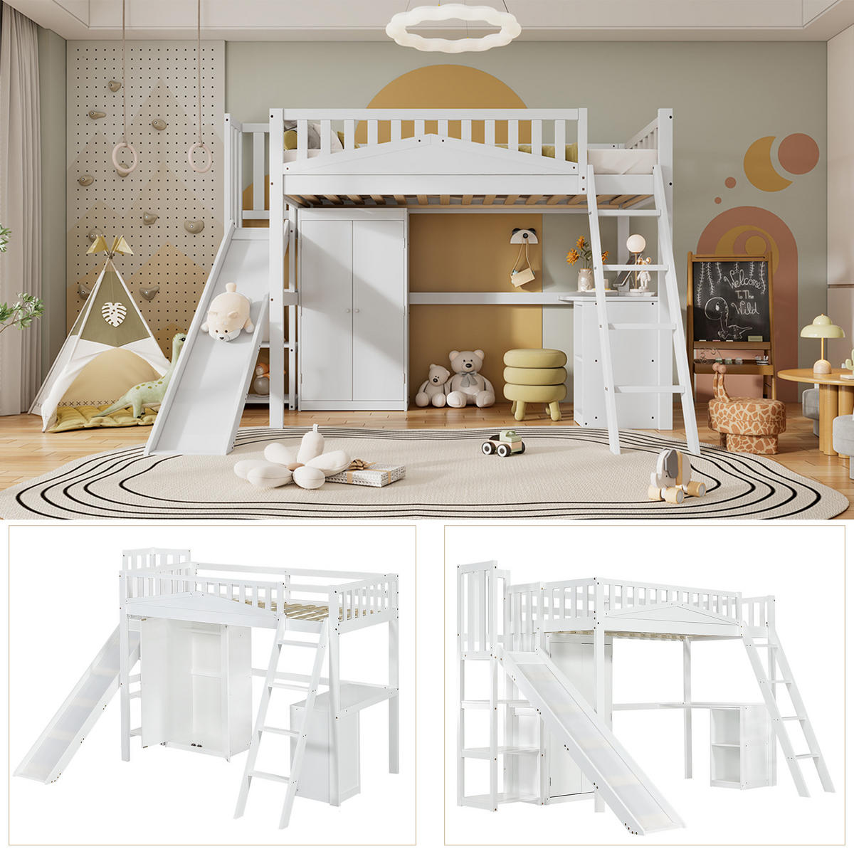 ETAGENBETT 90x200 cm Tisch Schrank weiß - Weiß, Holz (90/200cm) - LEBENLANG