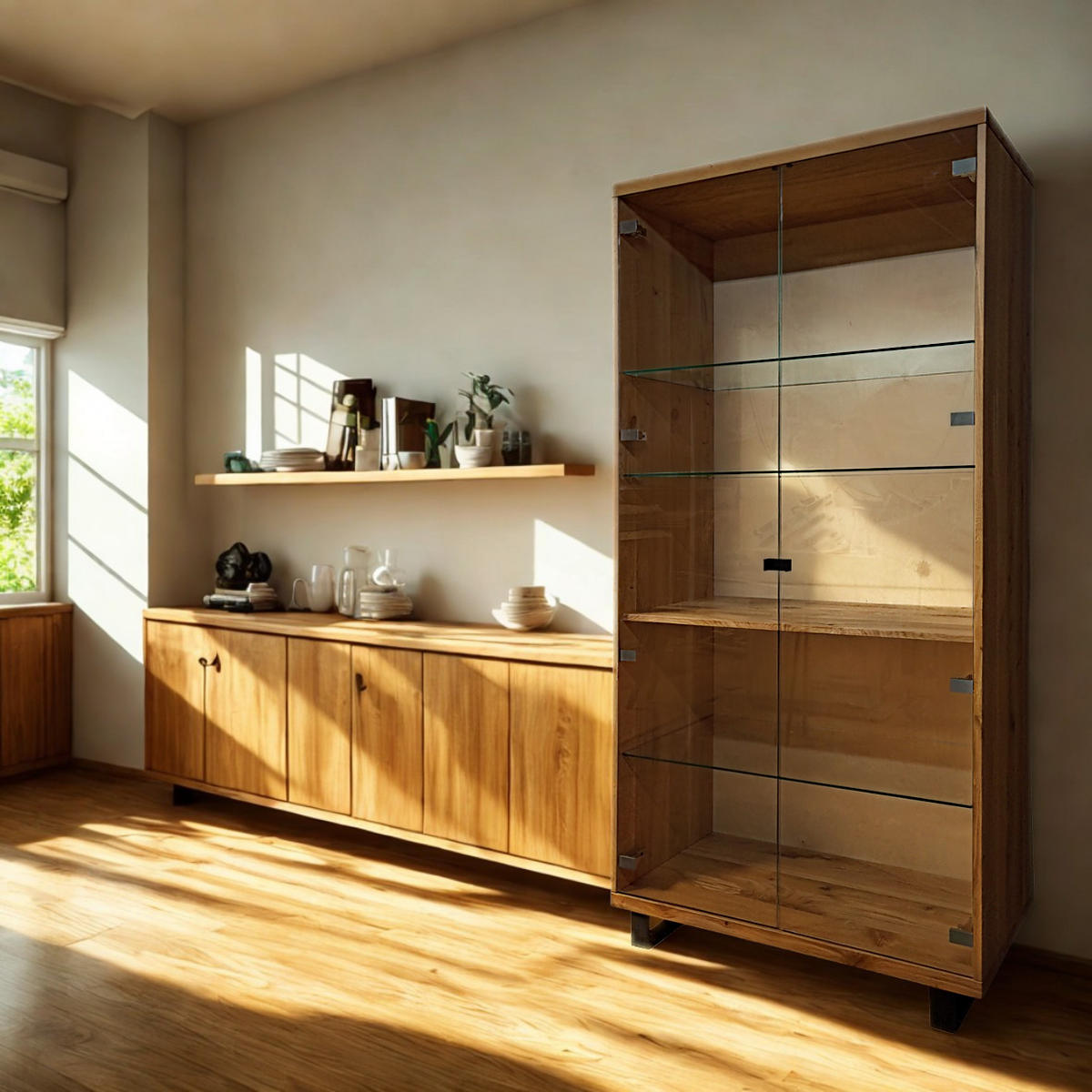 EICHENHOLZVITRINE mit Glasböden ANDORA I - Eichefarben, Holz (100/200/40cm) - Rawood Furniture