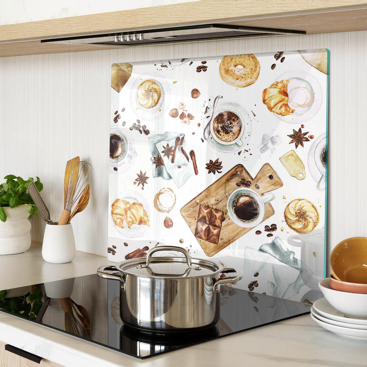 GLASPLATTE 60x52 cm Morgenkaffee - Beige, Glas (60/0.4/52cm) - TULUP
