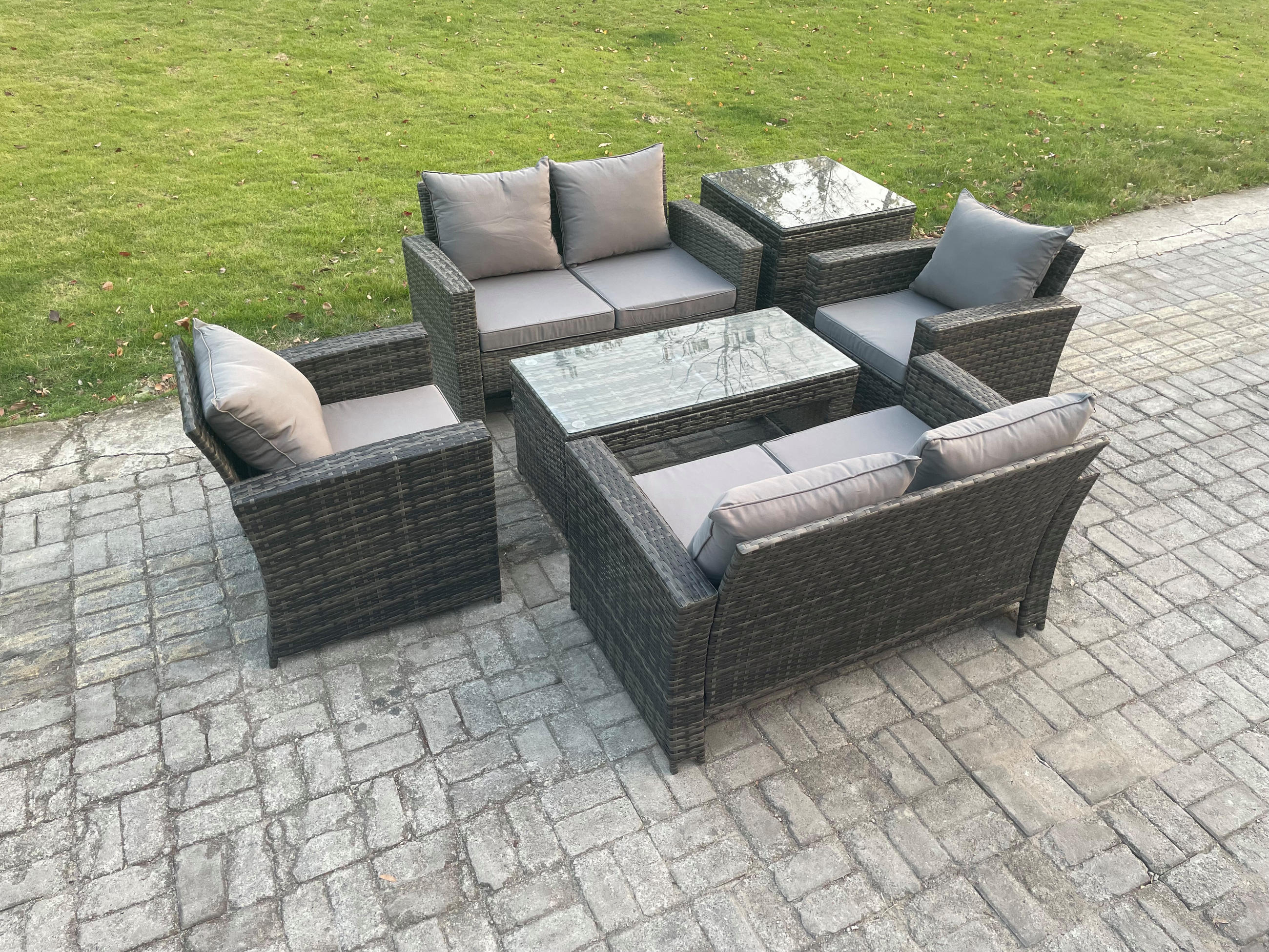 GARTENSOFA Hohe Rückenlehne Polyrattan Dunkelgrau 6-Sitzer - Dunkelgrau, Metall - Fimous