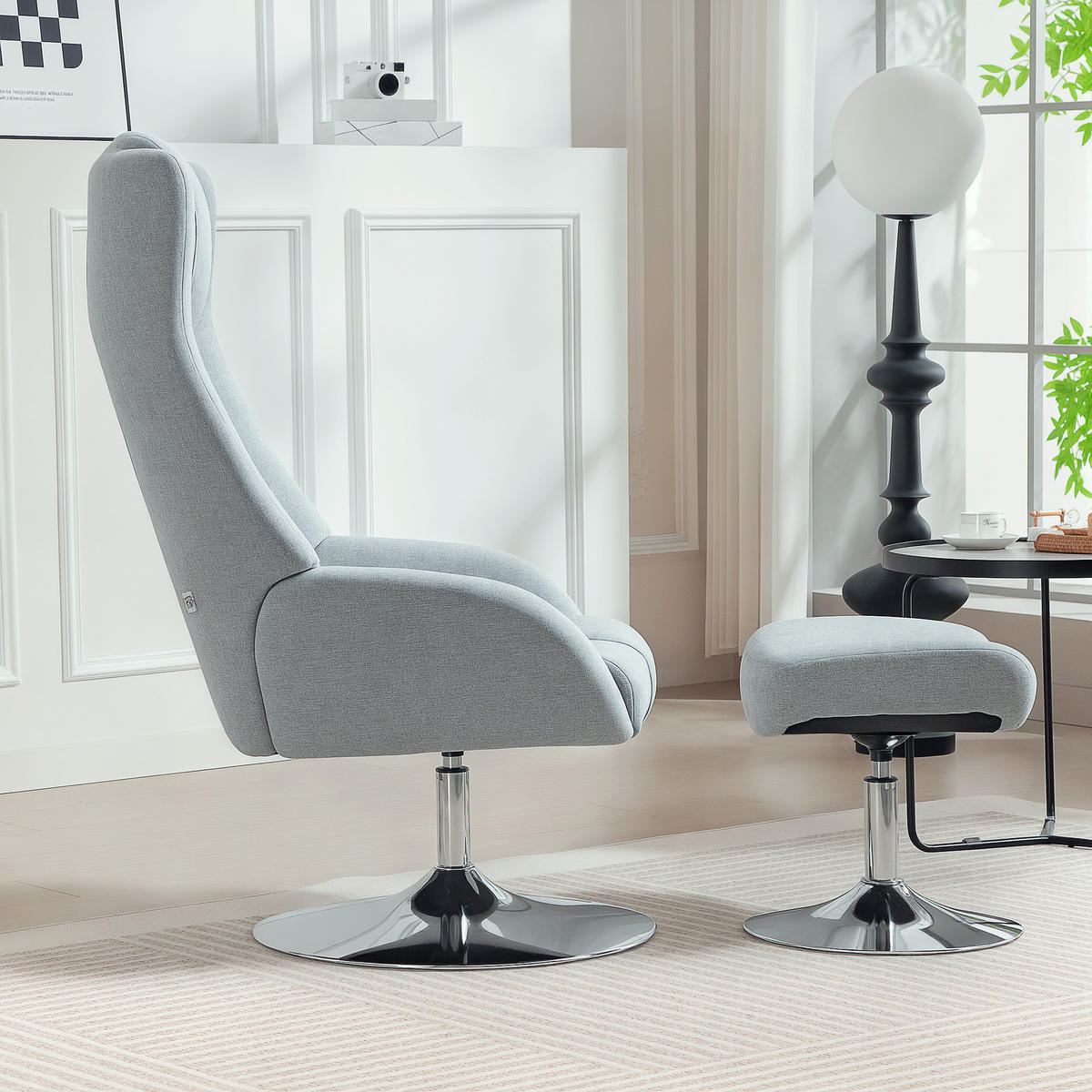 POLSTERSTUHL DE-07556 mit Fußhocker, drehbar und zurücklehnbar Grau - Grau, Metall (68/118/84cm) - ComfortXL