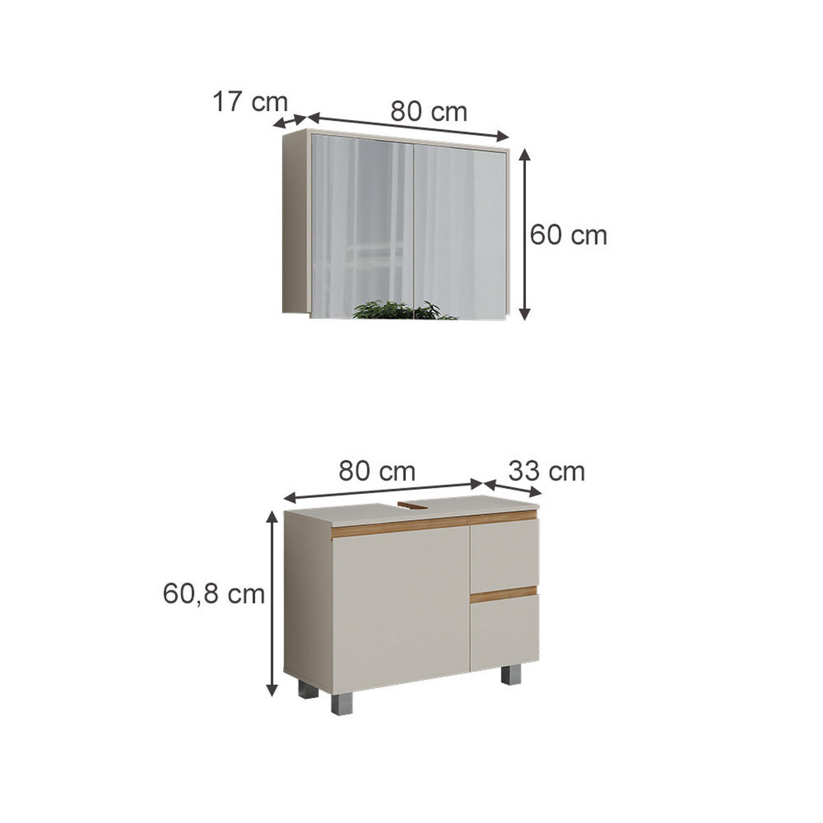 BADMÖBEL-SET J-Shape Cashmere/Artisan 2 Teile - Kaschmir/Hellgrau, Holzwerkstoff (80/60.8/33cm) - Vicco