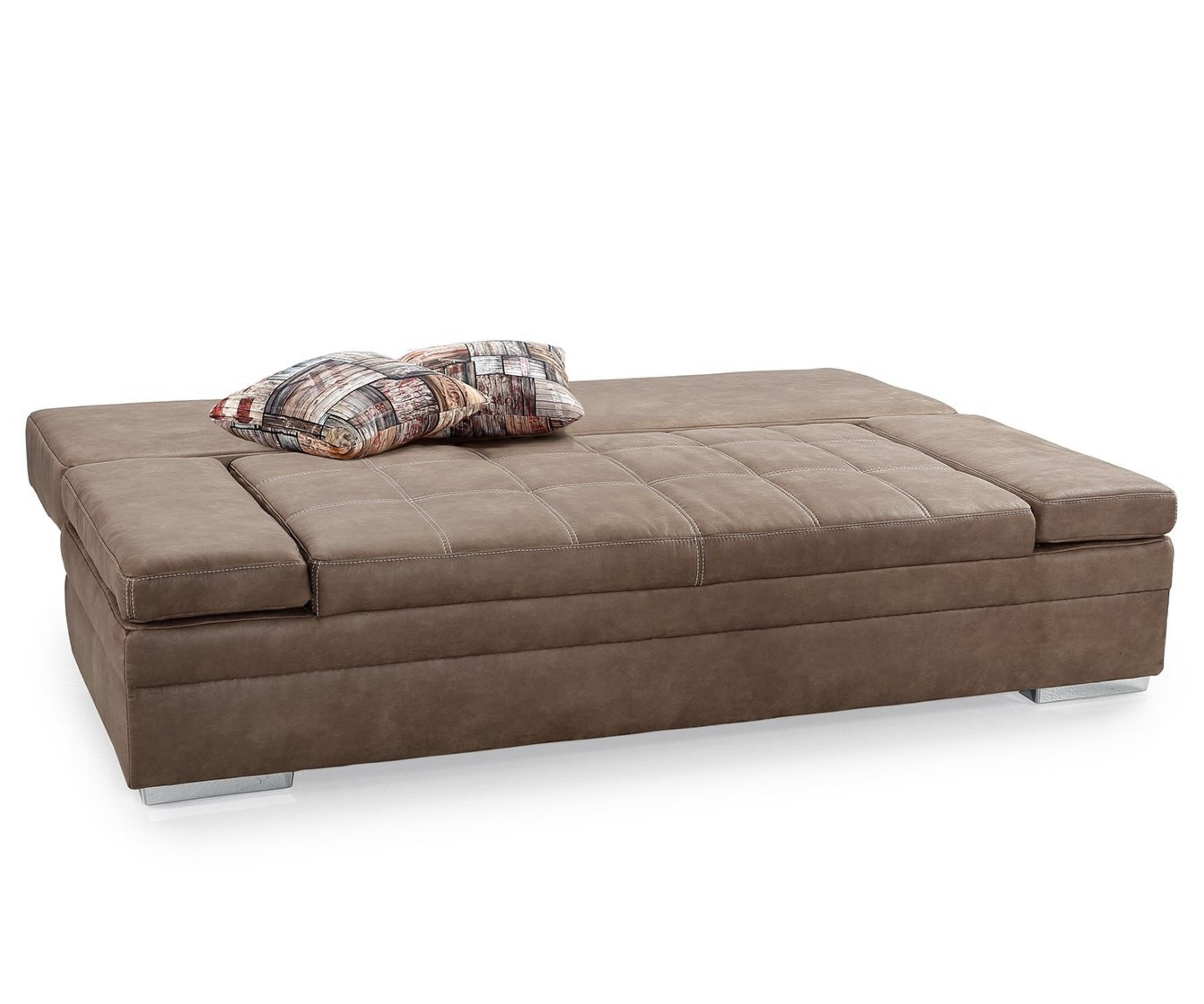 SCHLAFSOFA mit Bettkasten, Wellenfederung, Armlehnen verstellbar B200/T100/H84 cm, Liegefl.148x200 cm, Antikleder-Optik Mikrofaser Braun / 15116 - Chromfarben/Braun, Textil/Metall (200/84/100cm) - luma-home