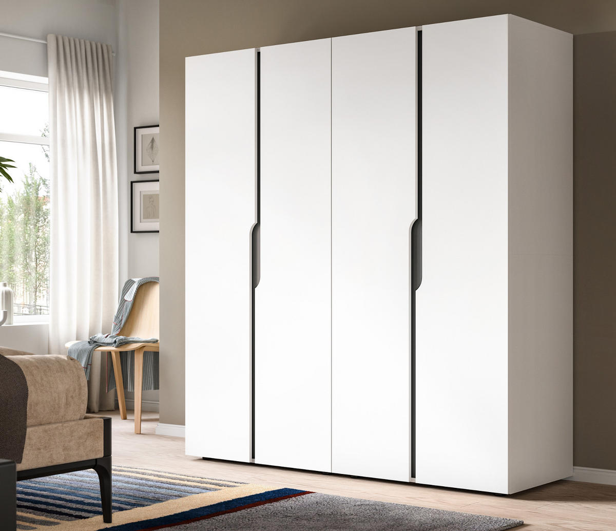 KLEIDERSCHRANK weiß, grau 162 x 176 cm, Drehtürenschrank 4-türig - Schwarz/Weiß, Holzwerkstoff/Kunststoff (162/176/51cm) - Inn.Furn