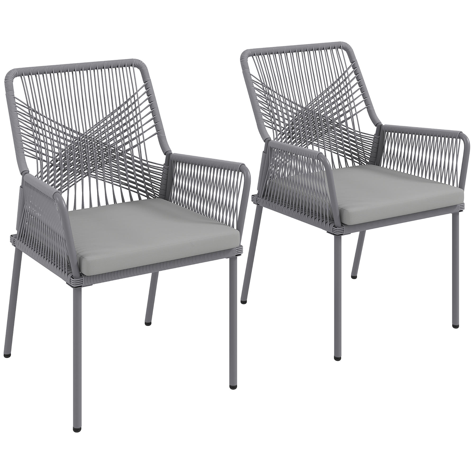 2ER-SET GARTENSTÜHLE DE-06723 mit waschbaren Kissen & Armlehnen Dunkelgrau - Dunkelgrau, Kunststoff/Metall (61/84/57cm) - ComfortXL