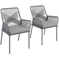 2ER-SET GARTENSTÜHLE DE-06723 mit waschbaren Kissen & Armlehnen Dunkelgrau - Dunkelgrau, Kunststoff/Metall (61/84/57cm) - ComfortXL