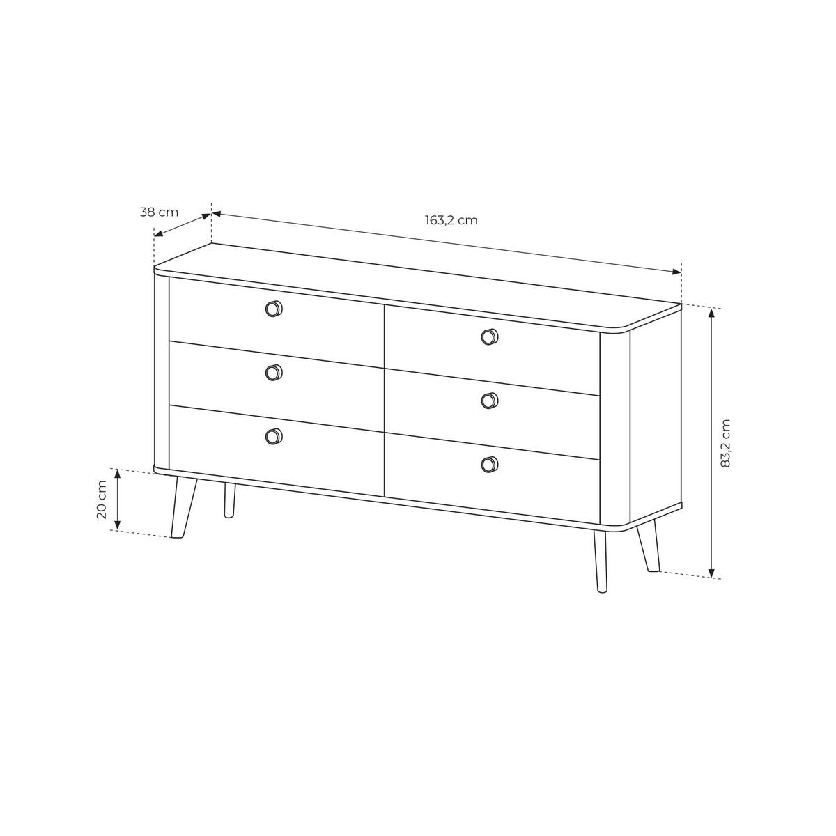 SIDEBOARD CHIARO 163,2/83,2/38cm mit 6 Schubladen Türen Eichefarben - Eichefarben, Holzwerkstoff (163.2/83.2/38cm) - MASSENO